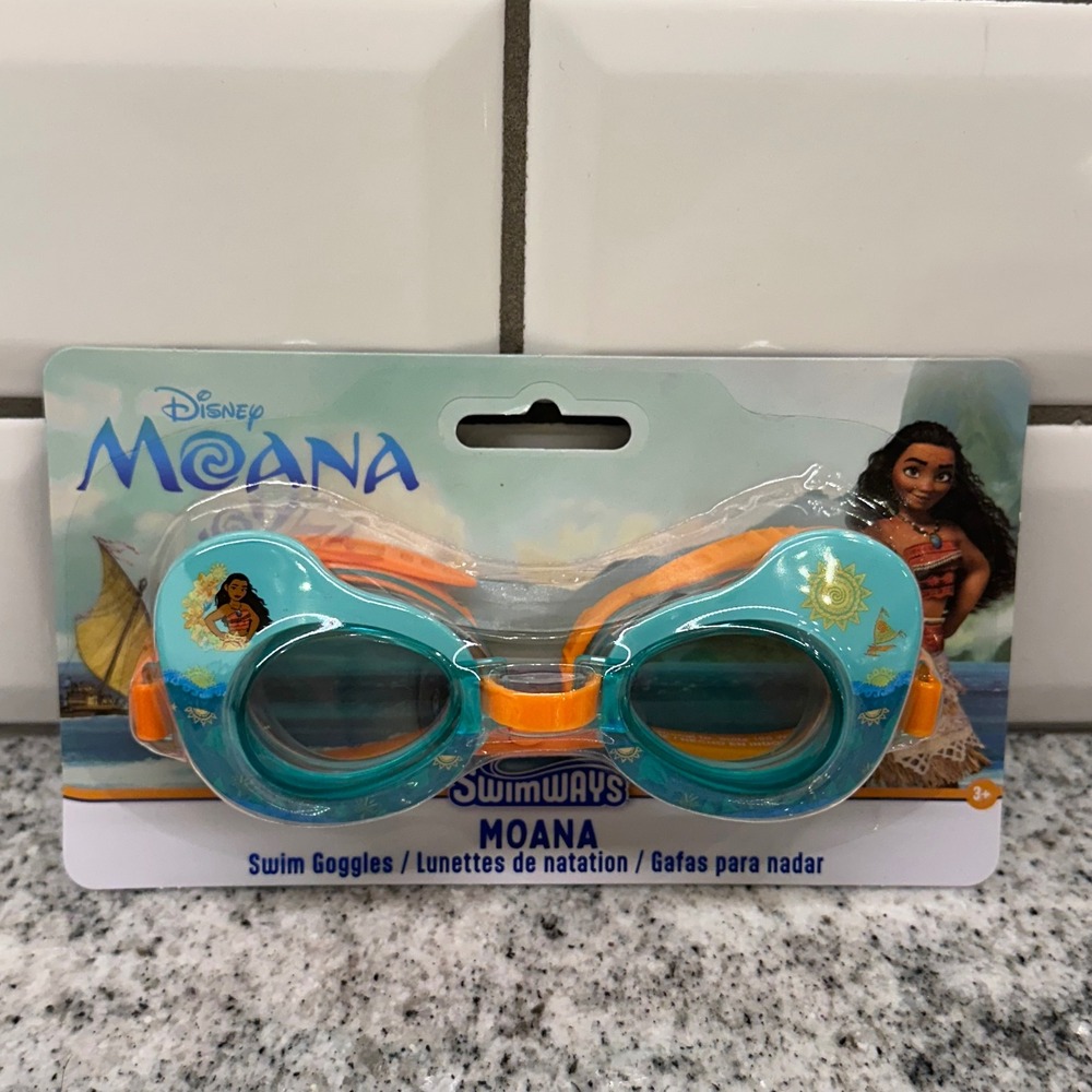 Swimways Kids One Size Swim Goggles Teal Moana Adjustable Strap Tropical Disney